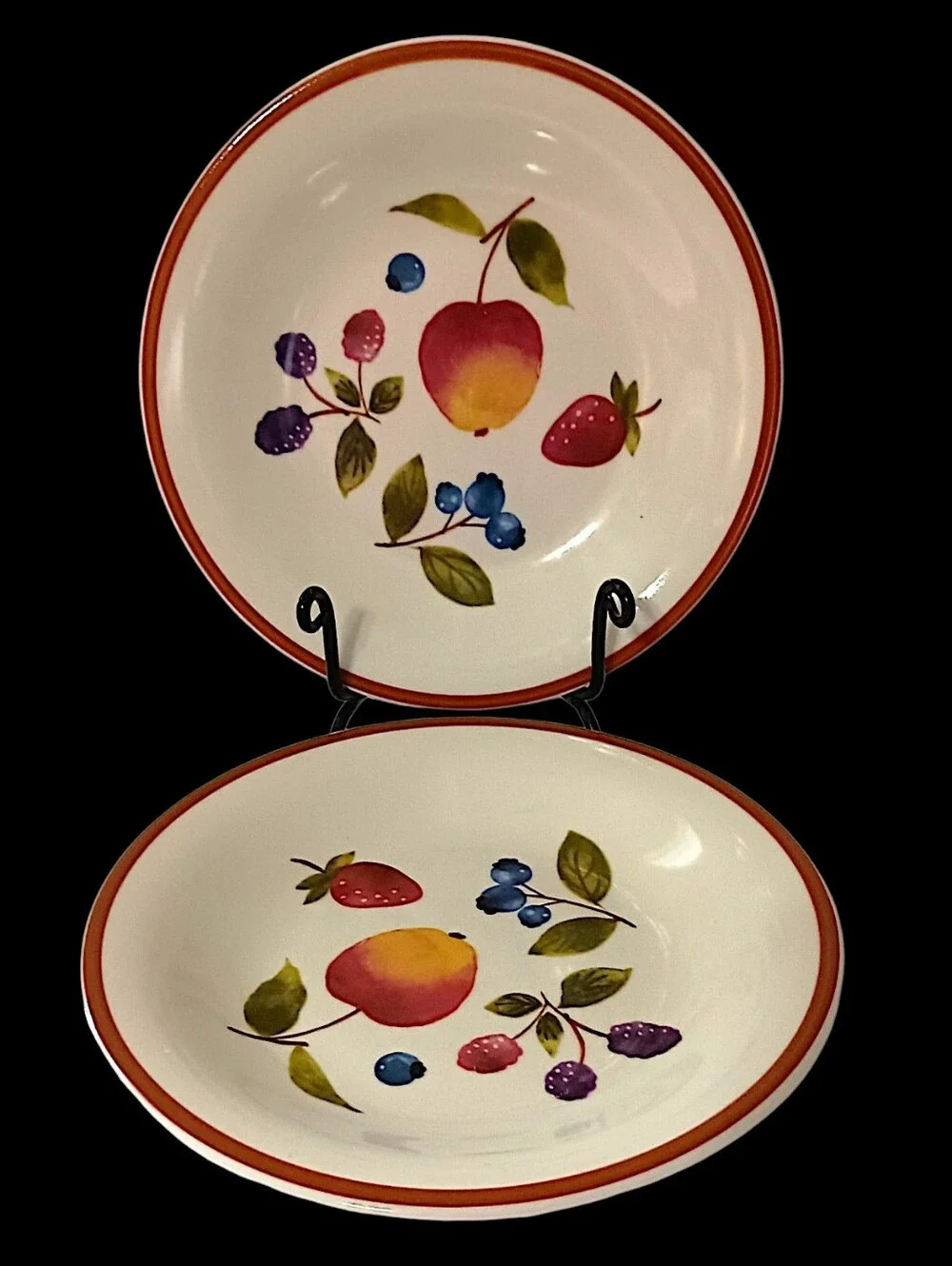 2 Longaberger Fruit Medley Plates Bread Berry Lunch Stoneware‎ Farmhouse Rustic